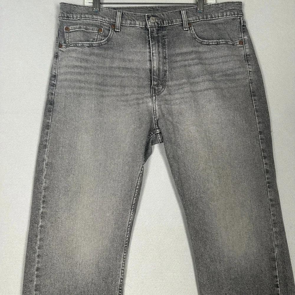 Levis 505 Jeans Mens 38X29 Grey Regular Straight Leg Distressed Stretch Denim